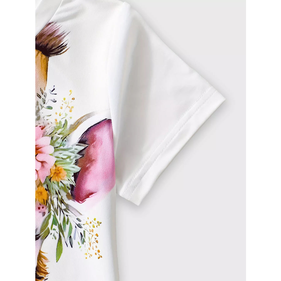 Children’s Giraffe Floral Crown Print Tee and Shorts Pajama Set Apparel and Accessories
