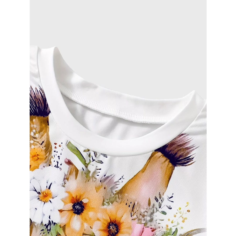 Children’s Giraffe Floral Crown Print Tee and Shorts Pajama Set Apparel and Accessories