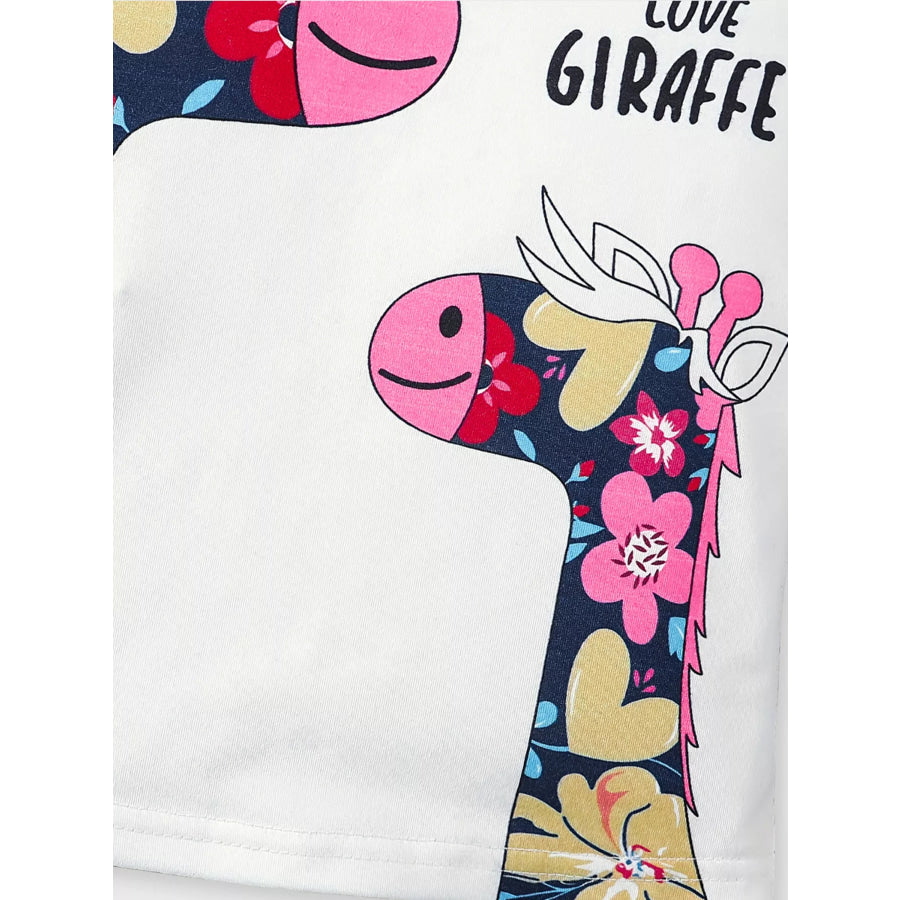 Children’s Giraffe Floral Print Tee and Shorts Set Apparel and Accessories