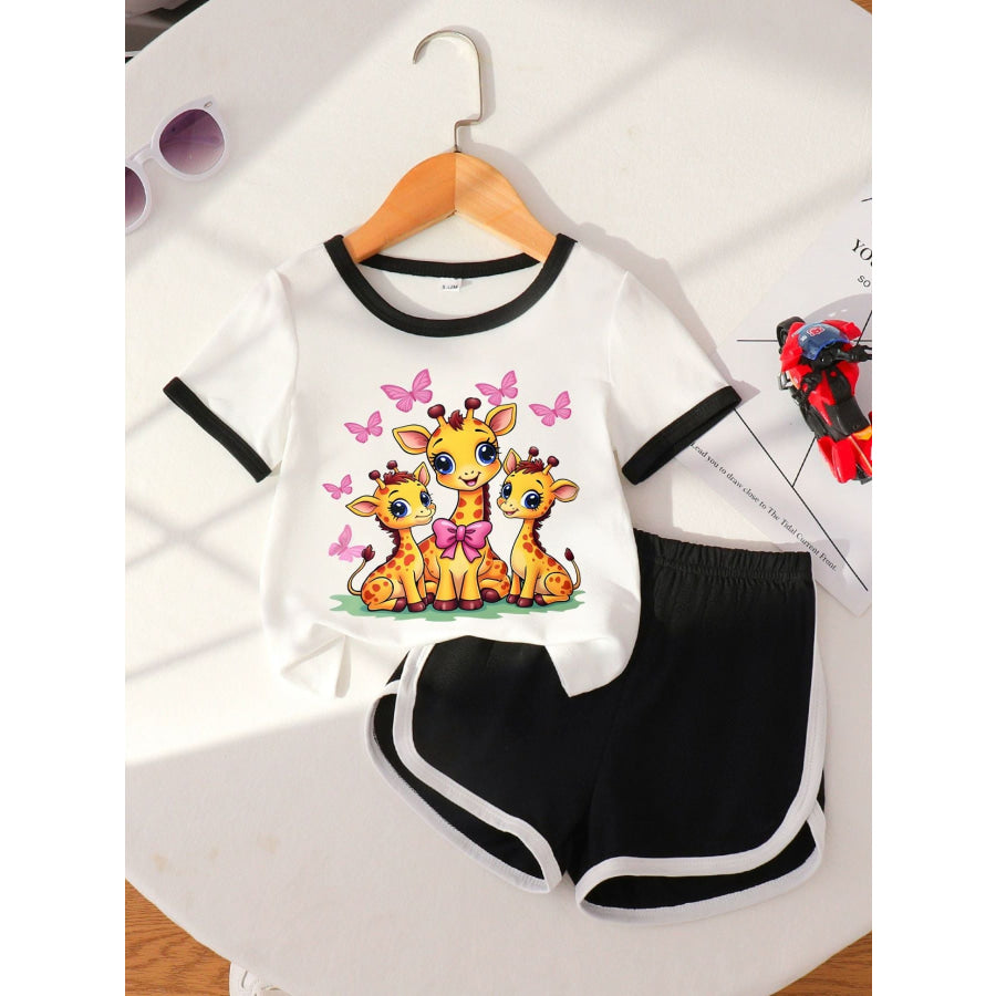 Children’s Giraffe Graphic Tee and Shorts Set White / 6-9M Apparel Accessories