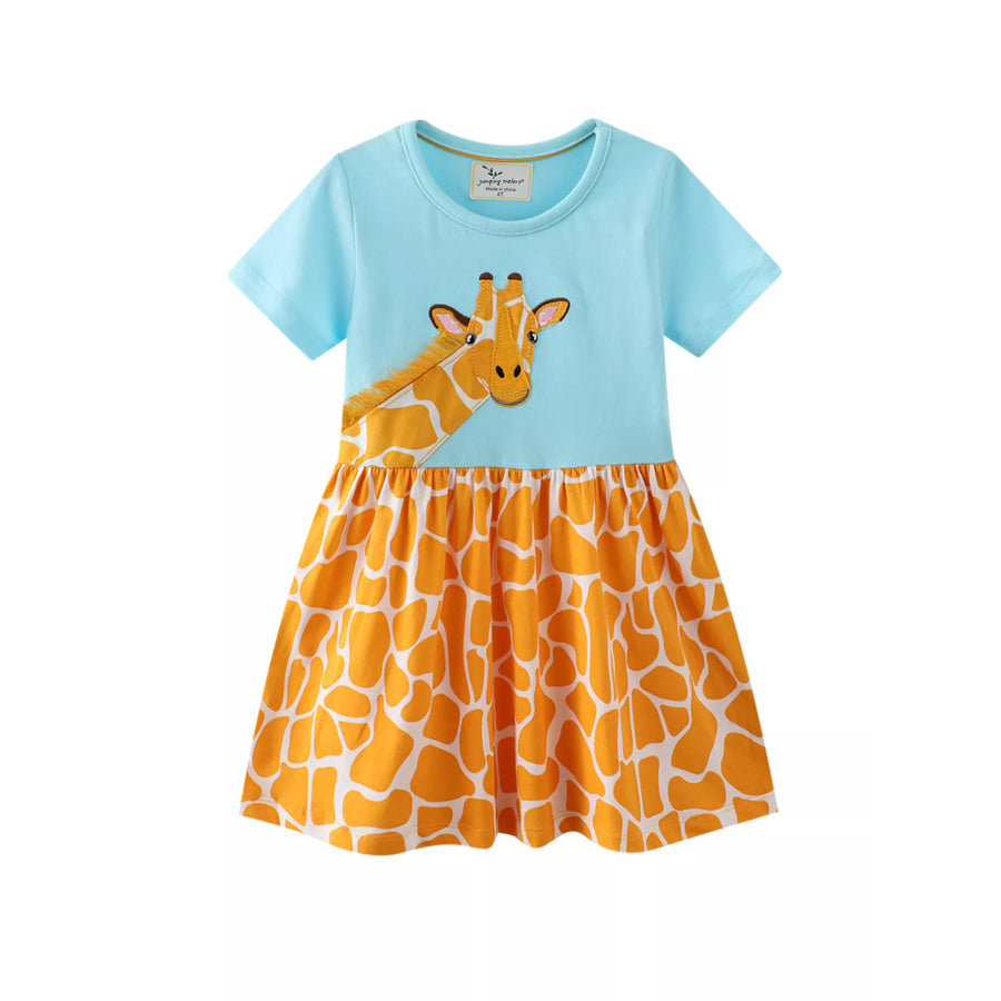 Children’s Giraffe Print Casual Dress Pastel Blue / 2T Apparel and Accessories
