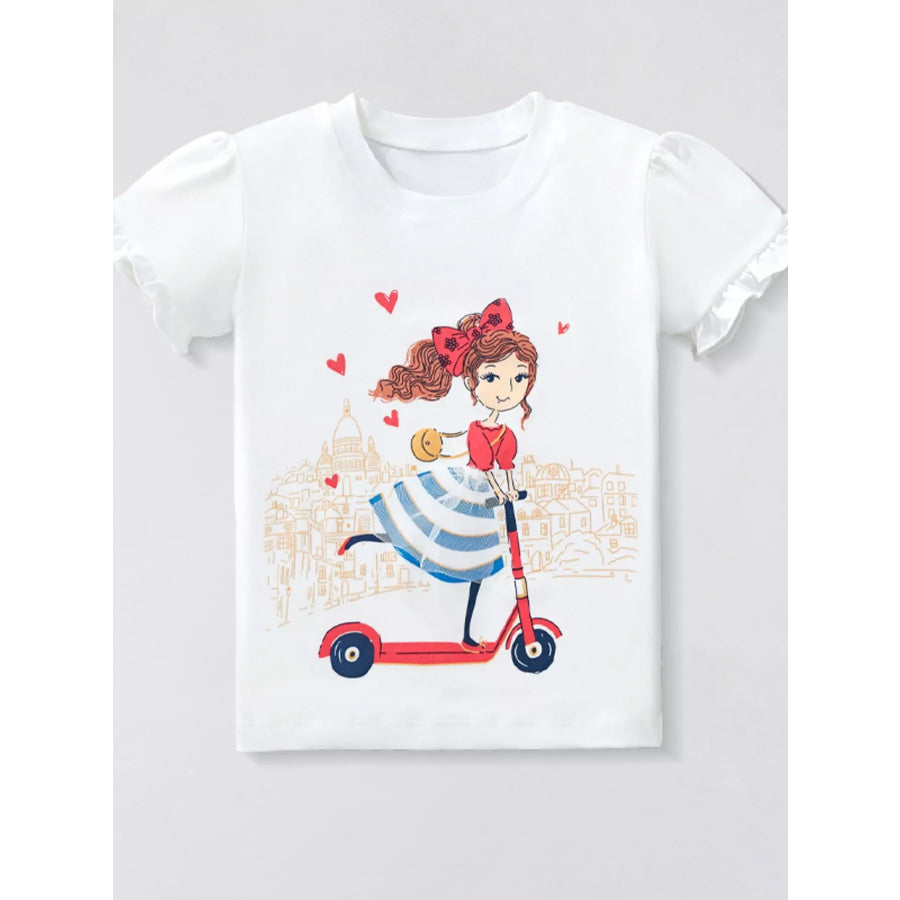 Children’s Girl Scooter Graphic Ruffle Sleeve T-Shirt White / 2-3Y Apparel and Accessories