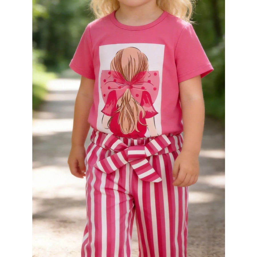 Children’s Girly Bowknot T-Shirt & Striped Pants Set Apparel and Accessories