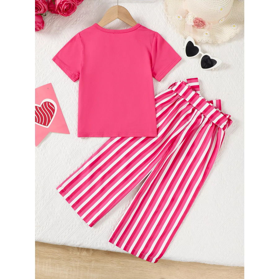 Children’s Girly Bowknot T-Shirt & Striped Pants Set Apparel and Accessories
