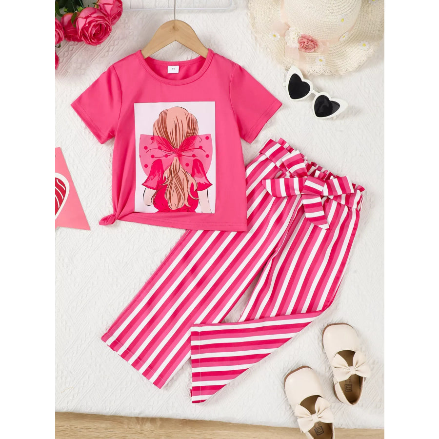 Children’s Girly Bowknot T-Shirt & Striped Pants Set Apparel and Accessories
