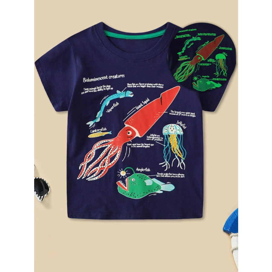 Children’s Glow-in-the-Dark Bioluminescent Graphic T-Shirt Dark Navy / 3Y Apparel and Accessories