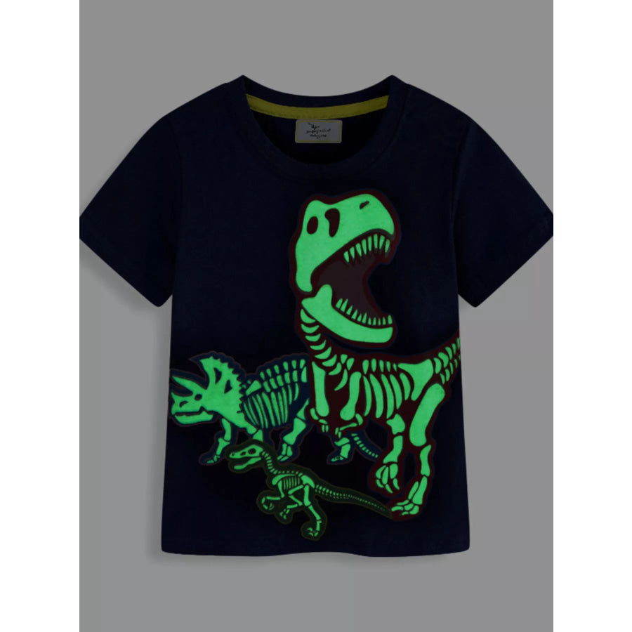Children’s Glow In The Dark Dinosaur Skeleton Graphic Crew Neck T-Shirt Apparel and Accessories