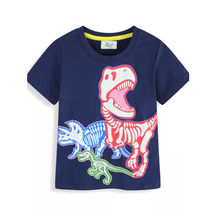 Children’s Glow In The Dark Dinosaur Skeleton Graphic Crew Neck T-Shirt Indigo / 2T Apparel and Accessories