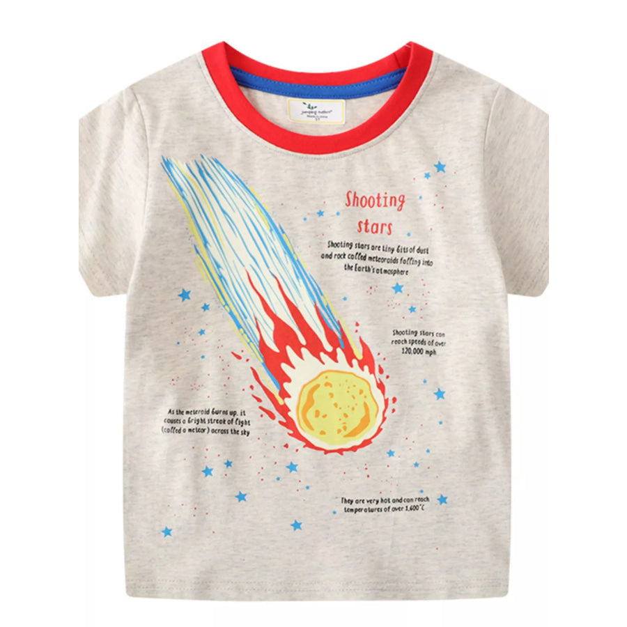 Children’s Glow In The Dark Shooting Star Graphic Crew Neck T-Shirt Beige / 2T Apparel and Accessories