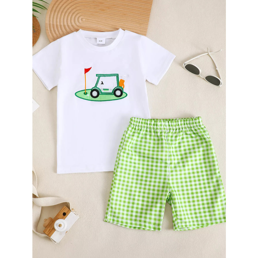 Children’s Golf Cart Print T-Shirt and Gingham Shorts Set White / 6-12M Apparel and Accessories