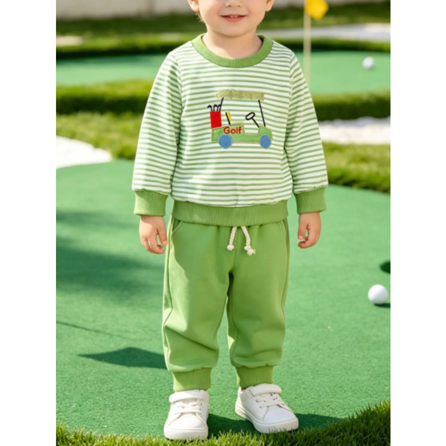Children’s Golf Cart Striped Top and Pants Set Light Green / 6-12M Apparel and Accessories