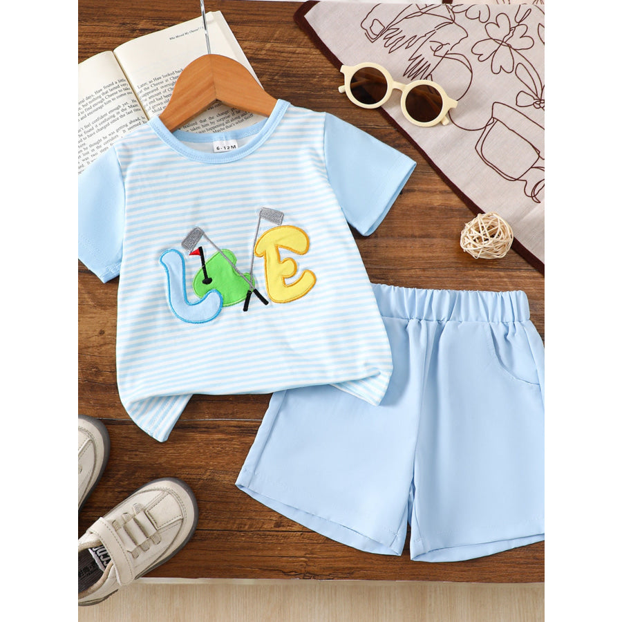 Children’s Golf Embroidered Striped Tee and Shorts Set Sky Blue / 6-12M Apparel and Accessories