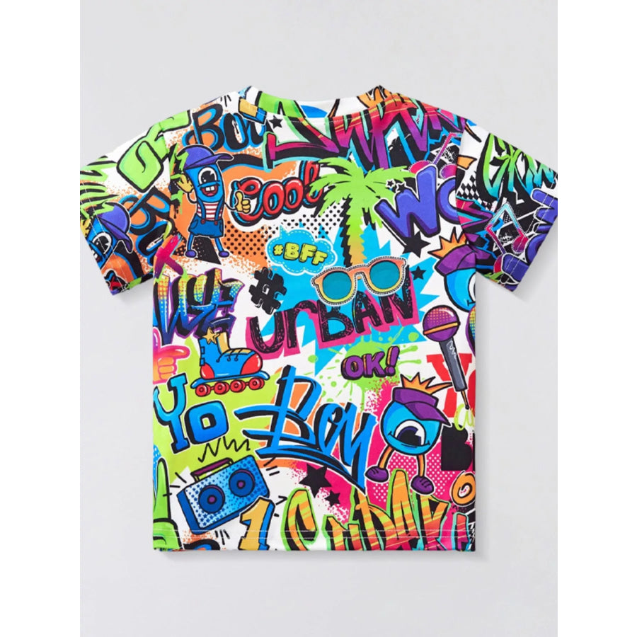 Children’s Graffiti Print Crew Neck Short Sleeve T-Shirt Apparel and Accessories