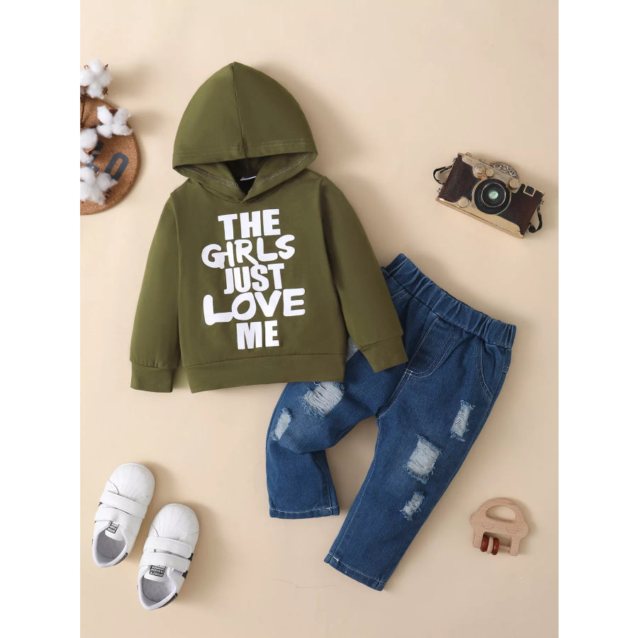 Children’s Graphic Hoodie and Distressed Jeans Set Apparel Accessories