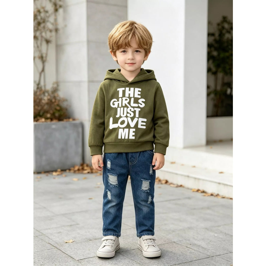 Children’s Graphic Hoodie and Distressed Jeans Set Green / 12-18M Apparel Accessories