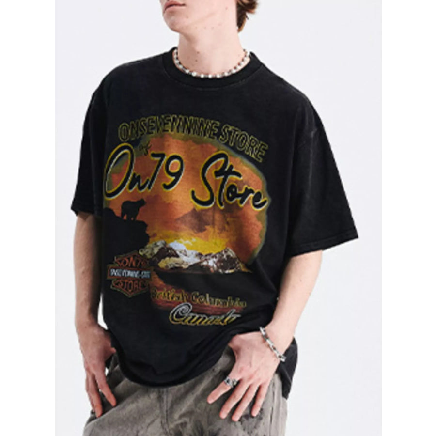 Children’s Graphic Round Neck Oversized T-Shirt Wash Black / M Apparel and Accessories