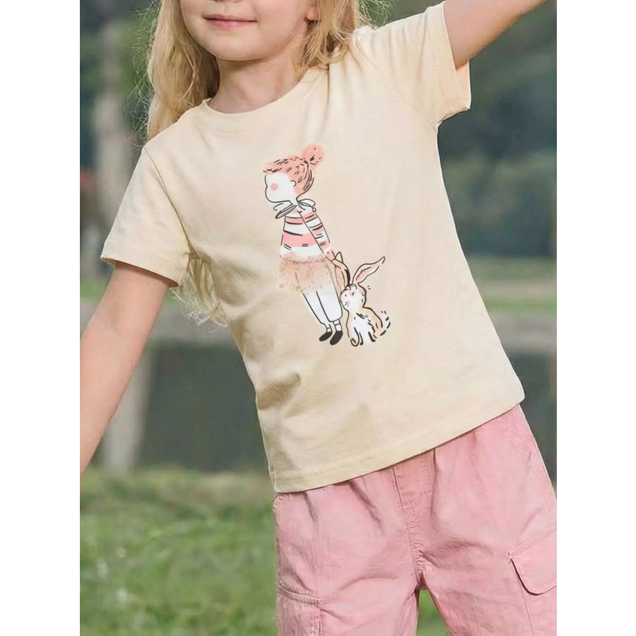 Children’s Graphic Round Neck T-Shirt Cream / 2-3 Apparel and Accessories