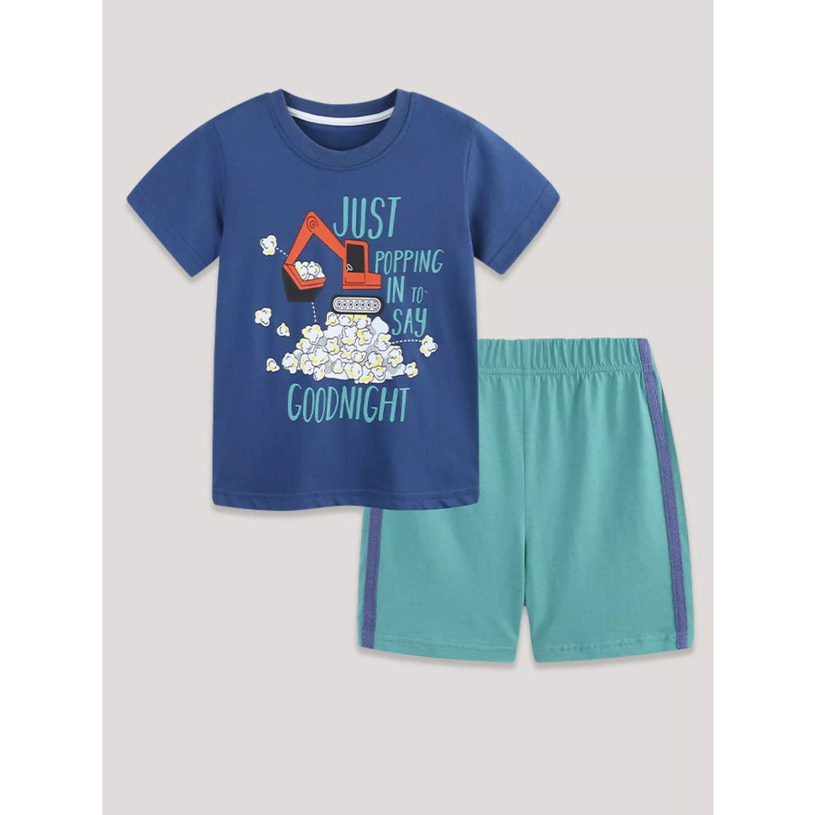 Children’s Graphic Round Neck Tee and Shorts Set Dusty Blue / 2Y Apparel and Accessories