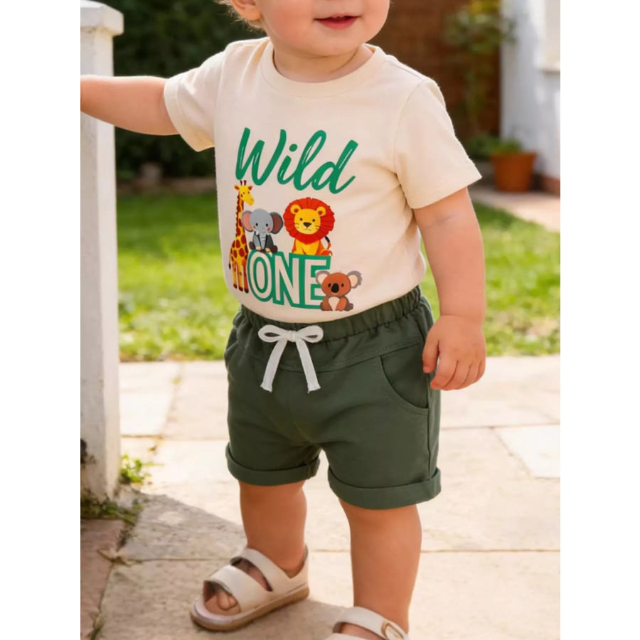Children’s Graphic Round Neck Tee and Shorts Set Green / 6-12M Apparel and Accessories