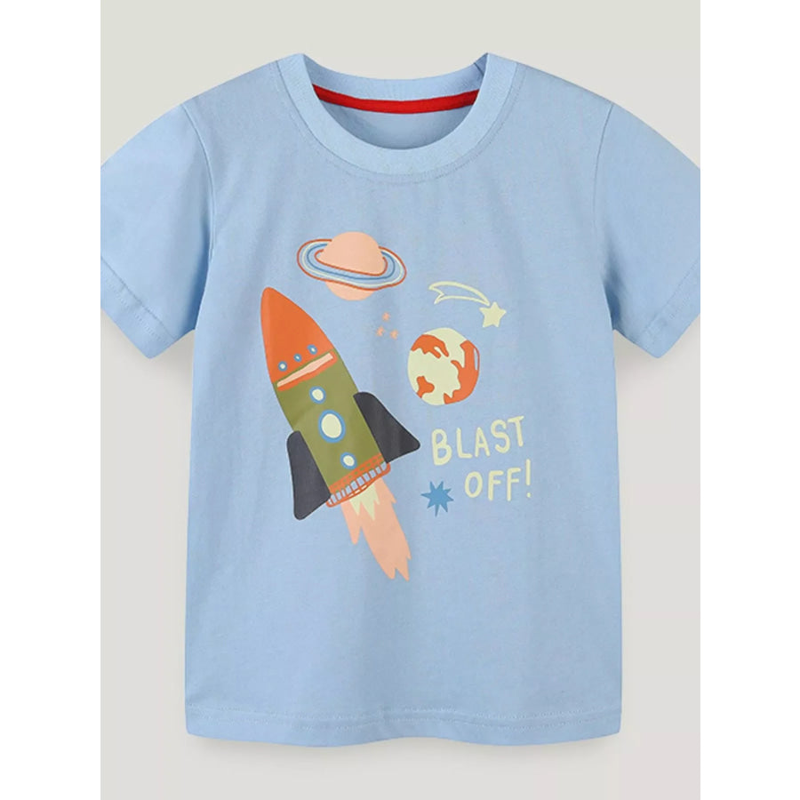 Children’s Graphic Round Neck Tee Light Blue / 2Y Apparel and Accessories