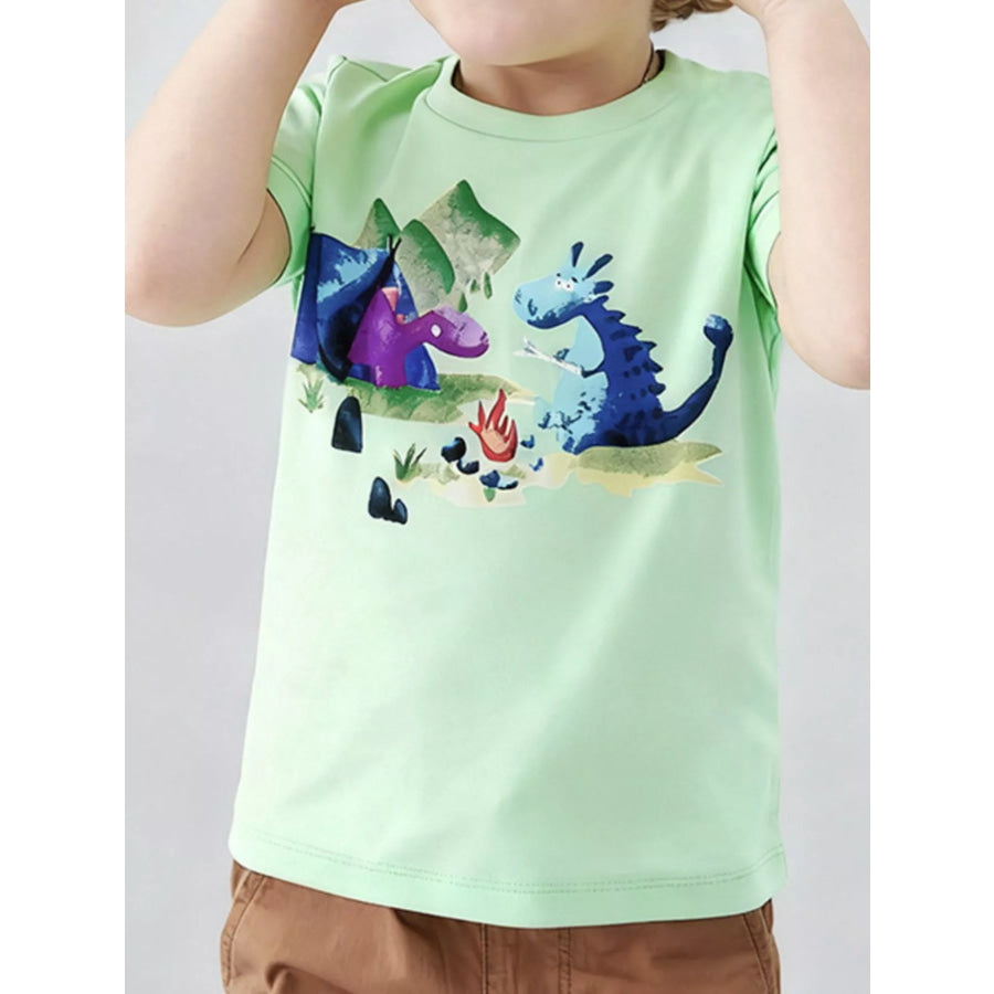 Children’s Graphic Round Neck Tee Light Green / 3Y Apparel and Accessories