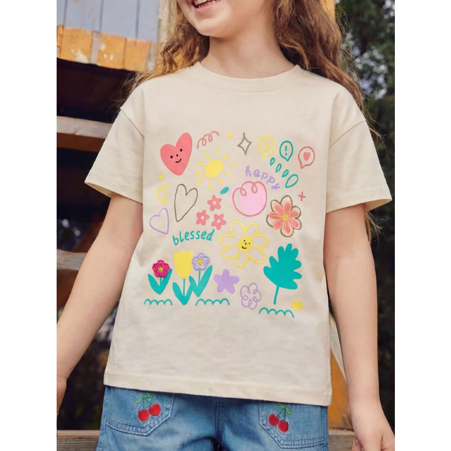 Children’s Graphic Short Sleeve T-Shirt Apricot / 2-3 Apparel and Accessories