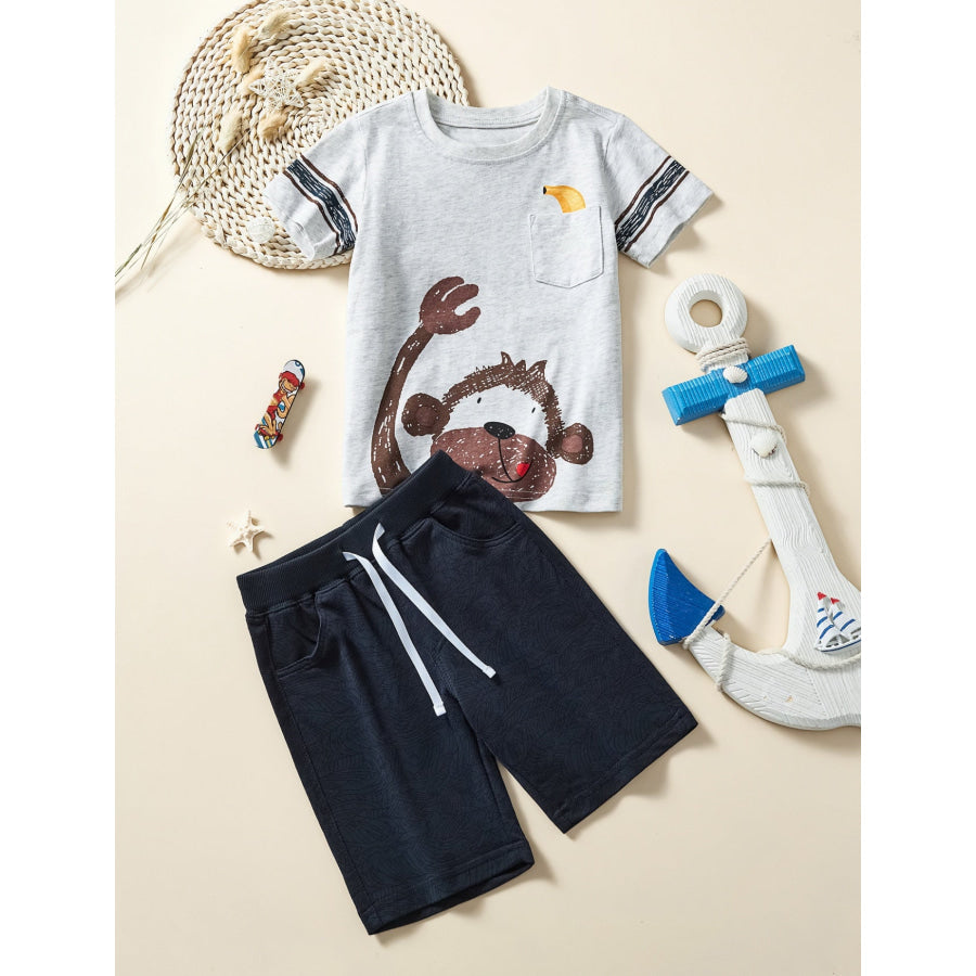 Children’s Graphic Short Sleeve Tee and Shorts Set Black / 3Y Apparel and Accessories