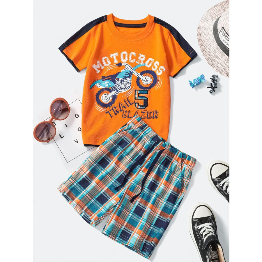 Children’s Graphic Short Sleeve Tee and Shorts Set Orange / 3Y Apparel and Accessories