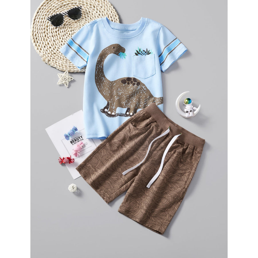 Children’s Graphic Short Sleeve Tee and Shorts Set Pastel Blue / 3Y Apparel and Accessories