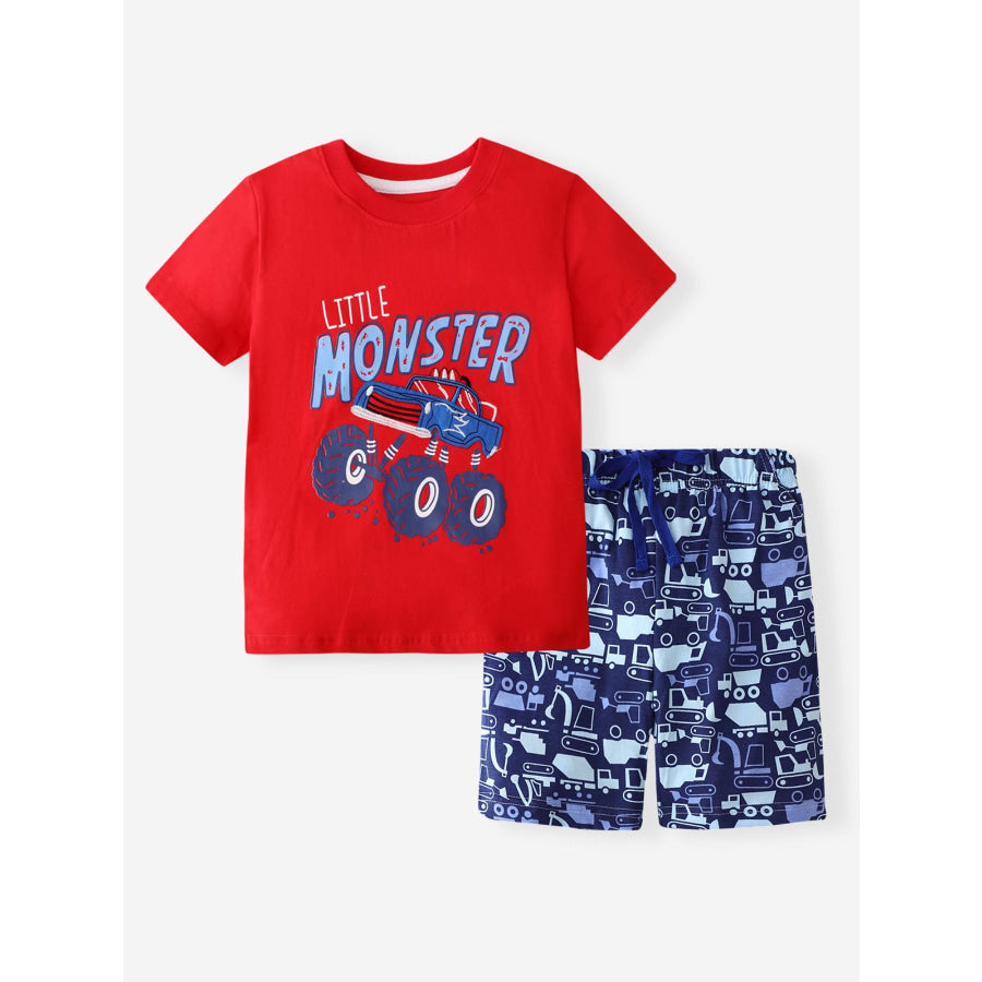 Children’s Graphic Short Sleeve Tee and Shorts Set Red / 3Y Apparel and Accessories