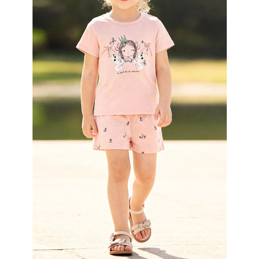 Children’s Graphic Short Sleeve Tee and Shorts Set Watermelon pink / 2Y Apparel Accessories