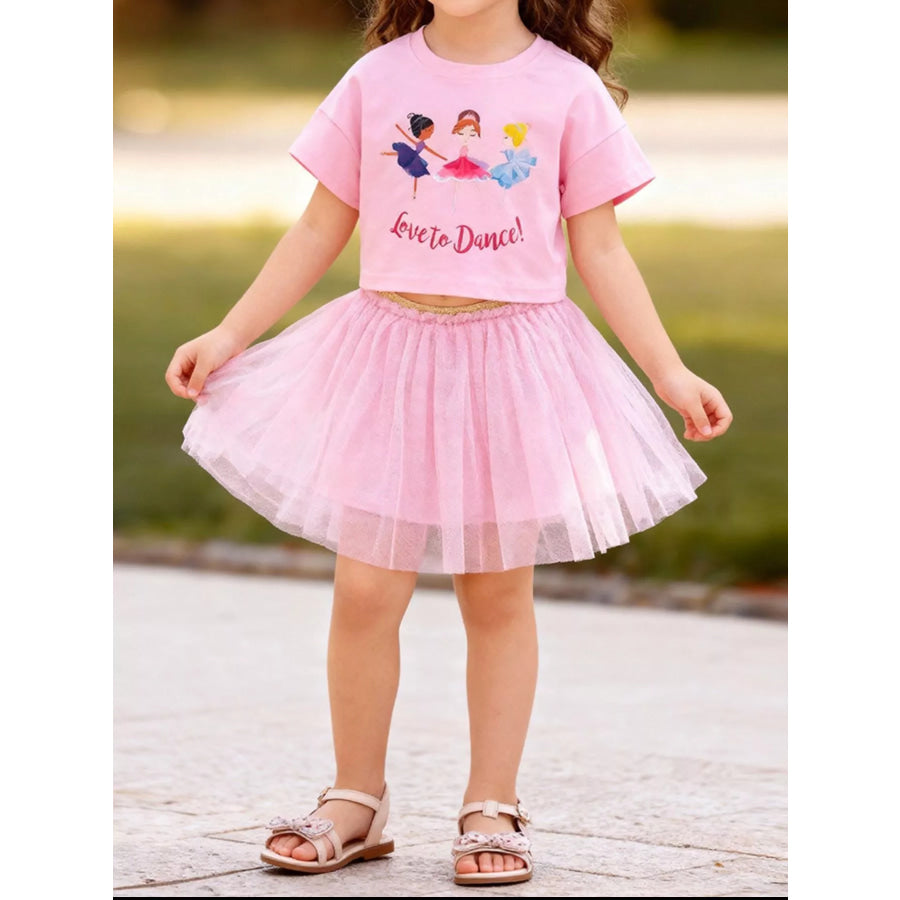 Children’s Graphic T-Shirt and Skirt Set Blush Pink / 2Y Apparel and Accessories
