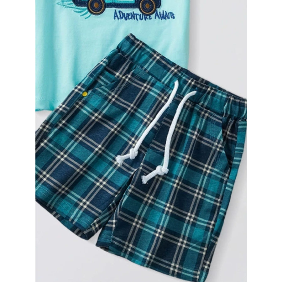 Children’s Graphic T-Shirt & Plaid Shorts Set Apparel and Accessories