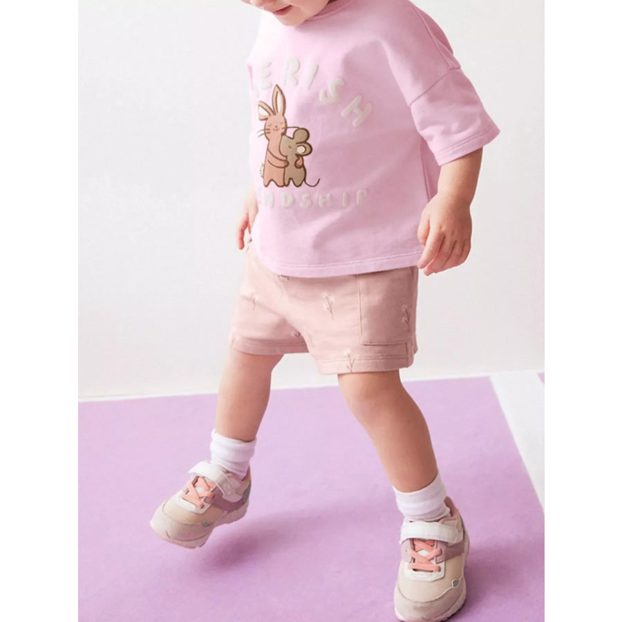 Children’s Graphic Tee and Shorts Set Blush Pink / 2Y Apparel and Accessories