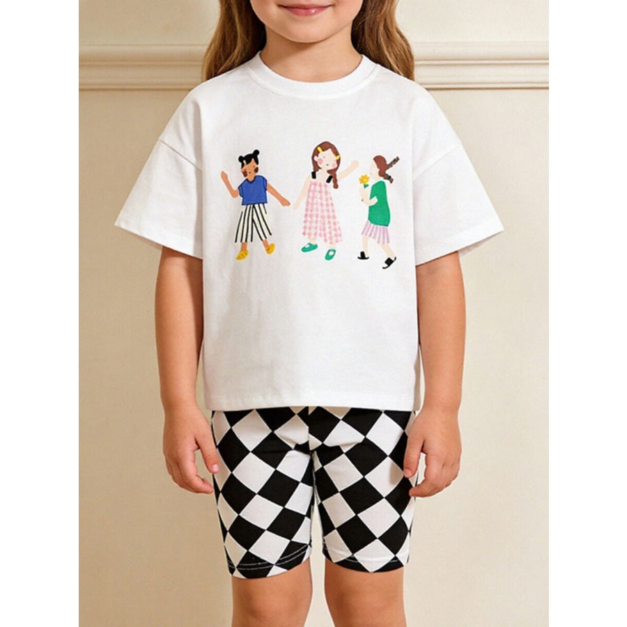 Children’s Graphic Tee & Checkered Shorts Set White / 2-3Y Apparel and Accessories