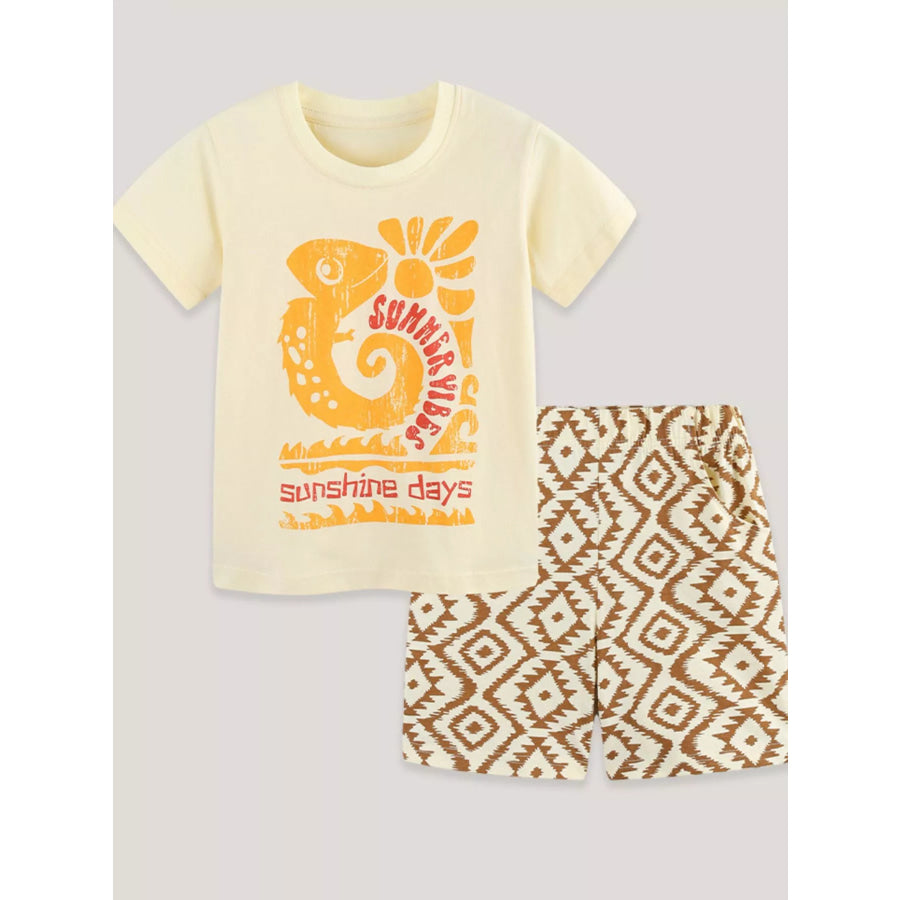 Children’s Graphic Tee & Geometric Print Shorts Set Apparel and Accessories