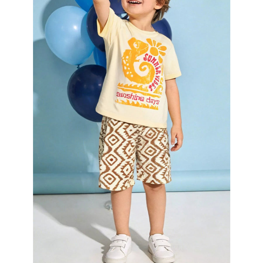 Children’s Graphic Tee & Geometric Print Shorts Set Pastel Yellow / 2Y Apparel and Accessories