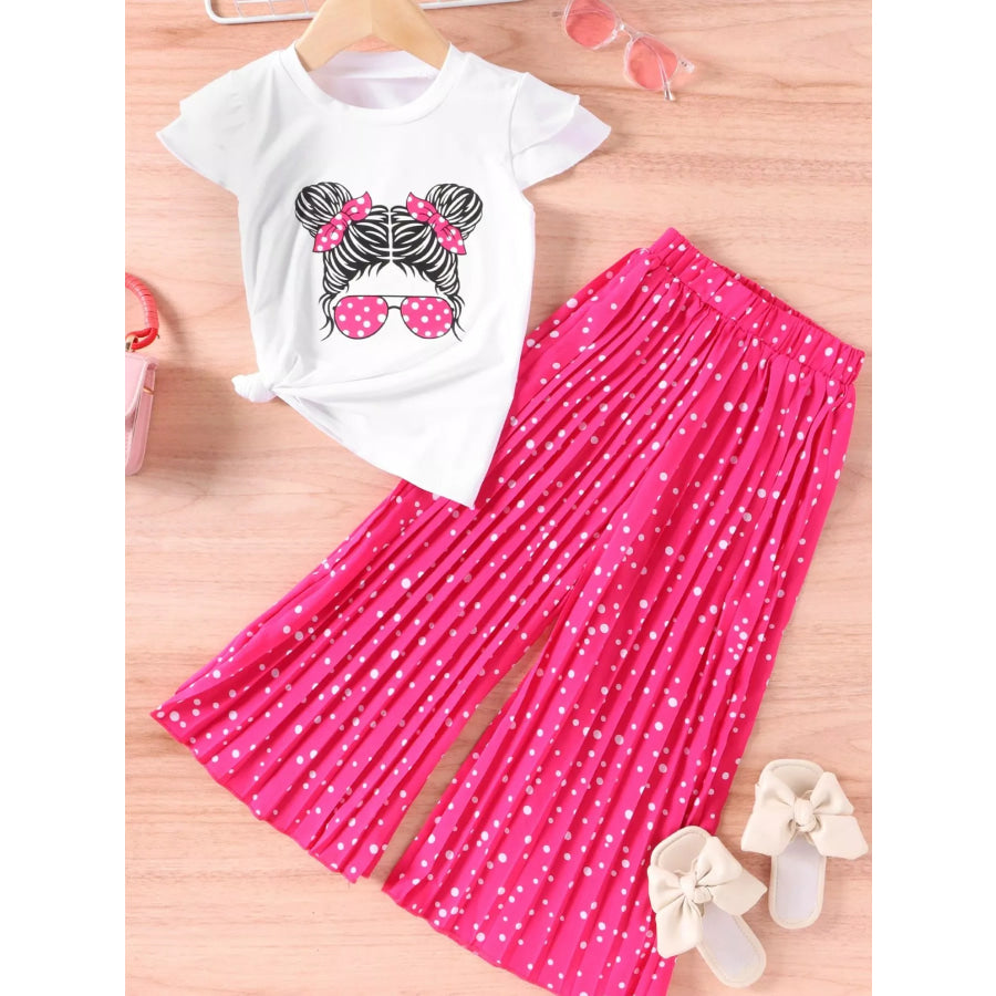 Children’s Graphic Tee & Polka Dot Pleated Pants Set Apparel and Accessories