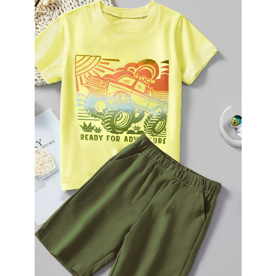 Children’s Graphic Tee & Shorts Set Light Yellow / 3Y Apparel and Accessories