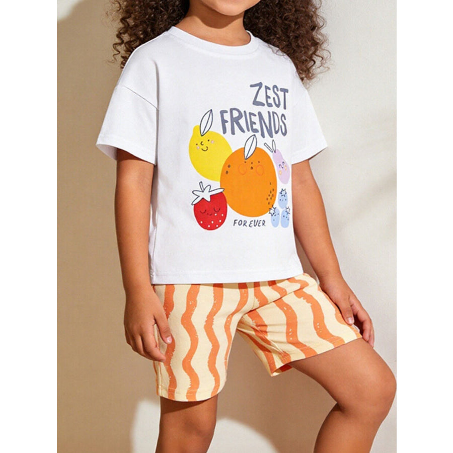 Children’s Graphic Tee & Striped Shorts Set White / 2-3Y Apparel and Accessories