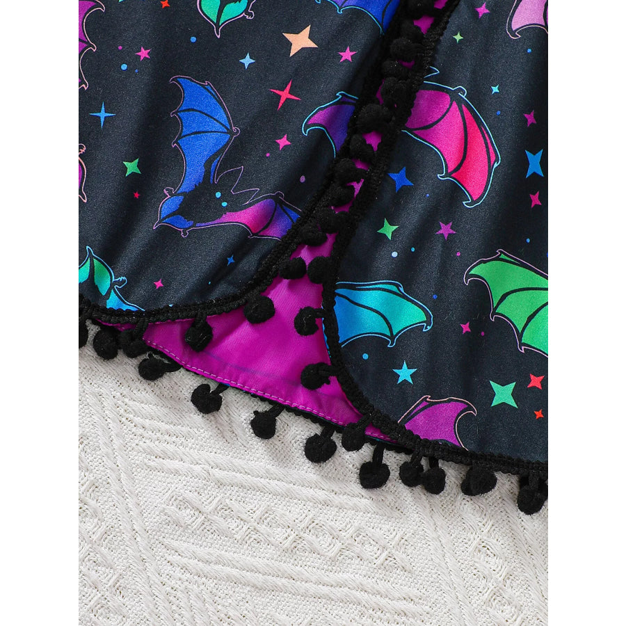 Children’s Halloween Bat Print Hooded Cape and Tulle Dress Set Apparel Accessories