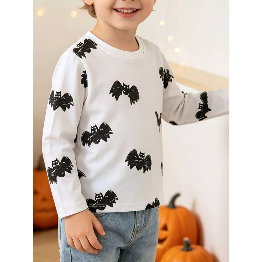 Children’s Halloween Bat Print Long Sleeve T-Shirt White / 3T Apparel and Accessories