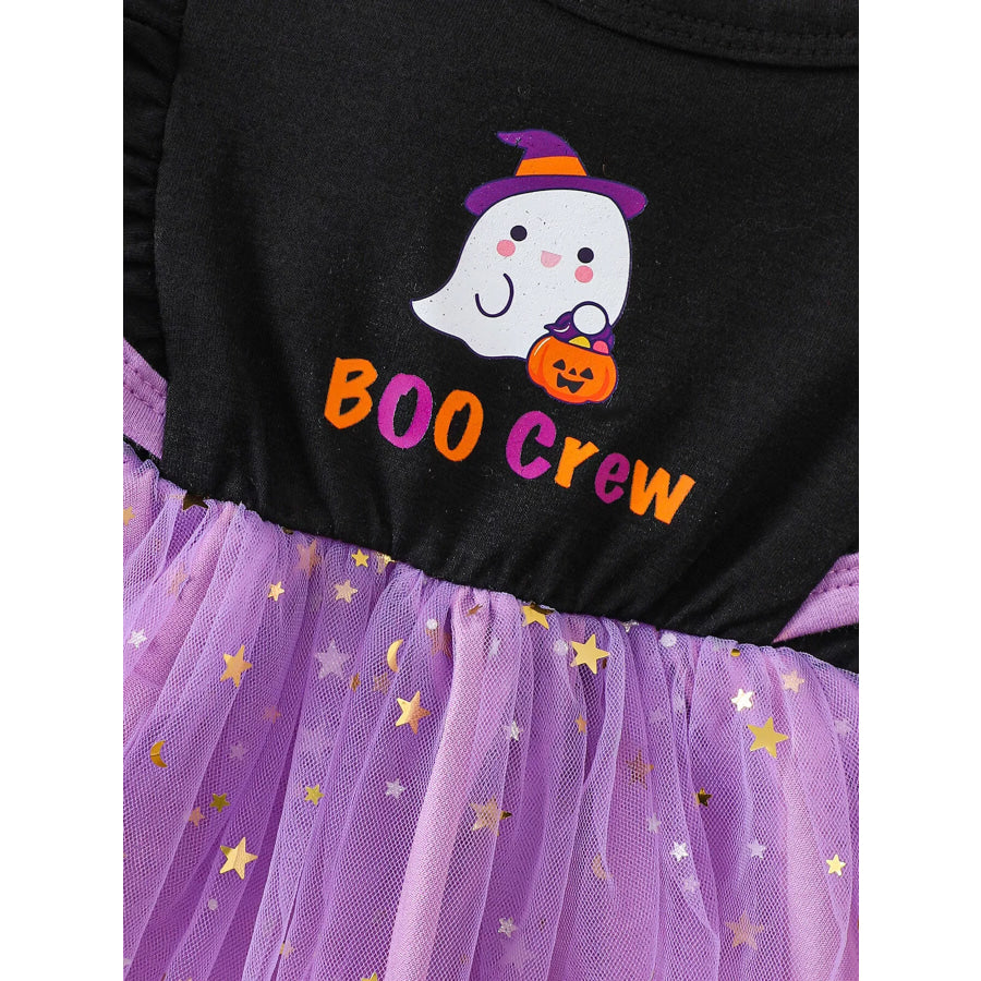 Children’s Halloween ’BOO Crew’ Ghost Graphic Tulle Tutu Dress Apparel and Accessories