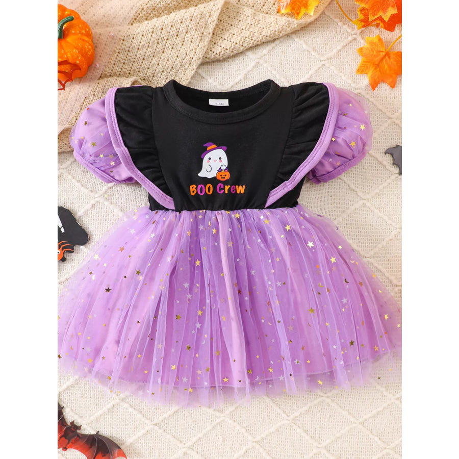 Children’s Halloween ’BOO Crew’ Ghost Graphic Tulle Tutu Dress Purple / 6-12M Apparel and Accessories
