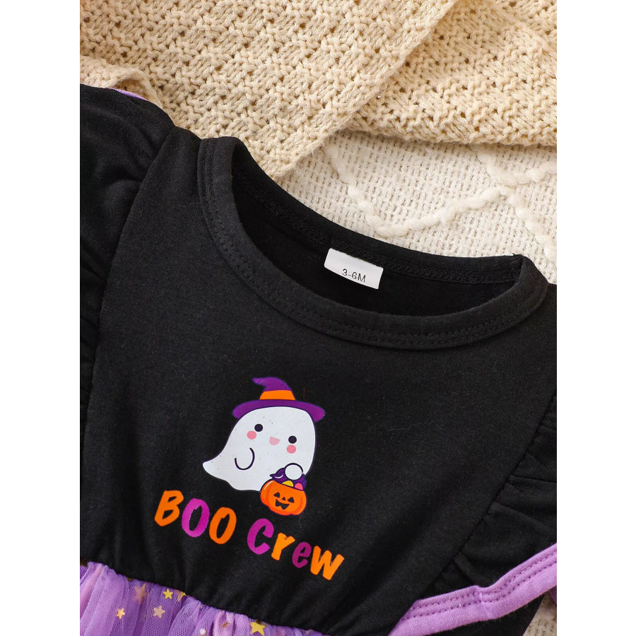 Children’s Halloween ’BOO Crew’ Ghost Graphic Tulle Tutu Dress Apparel and Accessories