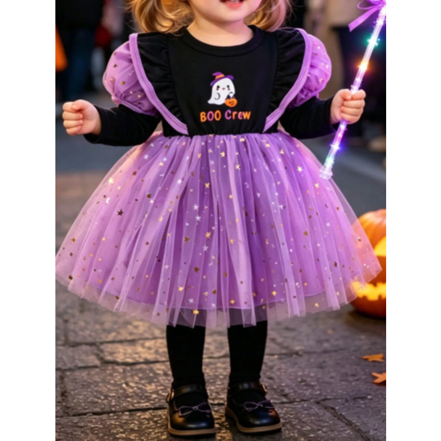 Children’s Halloween ’BOO Crew’ Ghost Graphic Tulle Tutu Dress Purple / 6-12M Apparel and Accessories