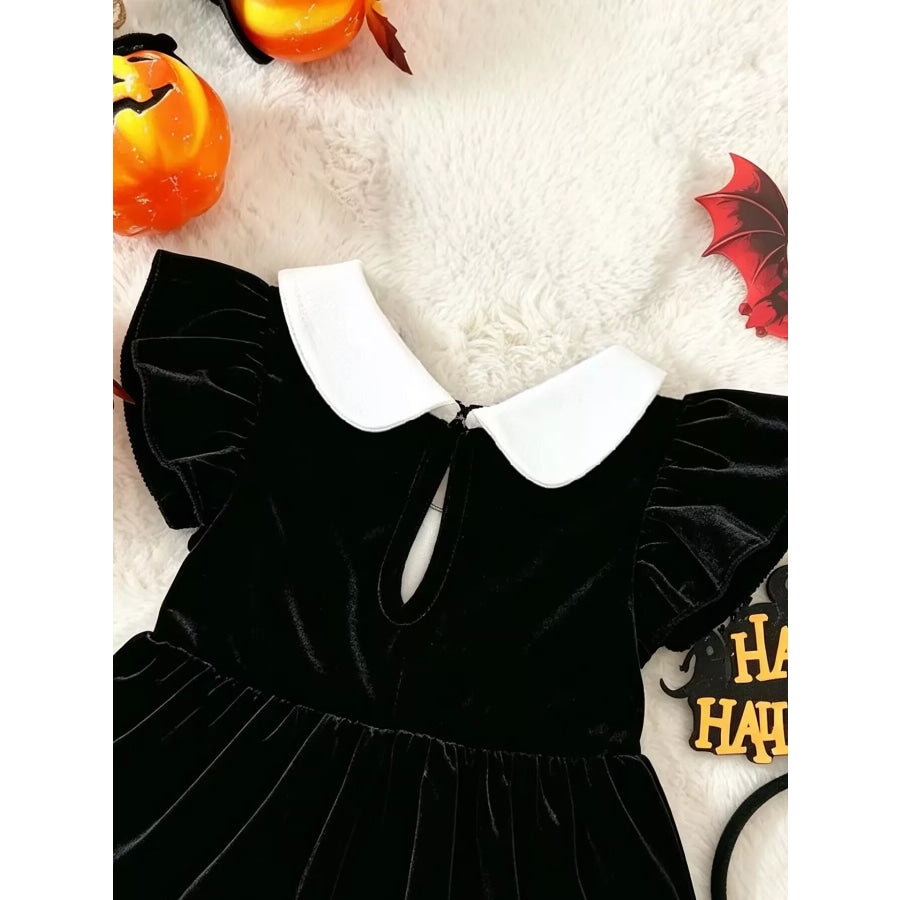 Children’s Halloween ’BOO’ Ghost Velvet Bodysuit Dress and Bow Headband Set Apparel Accessories