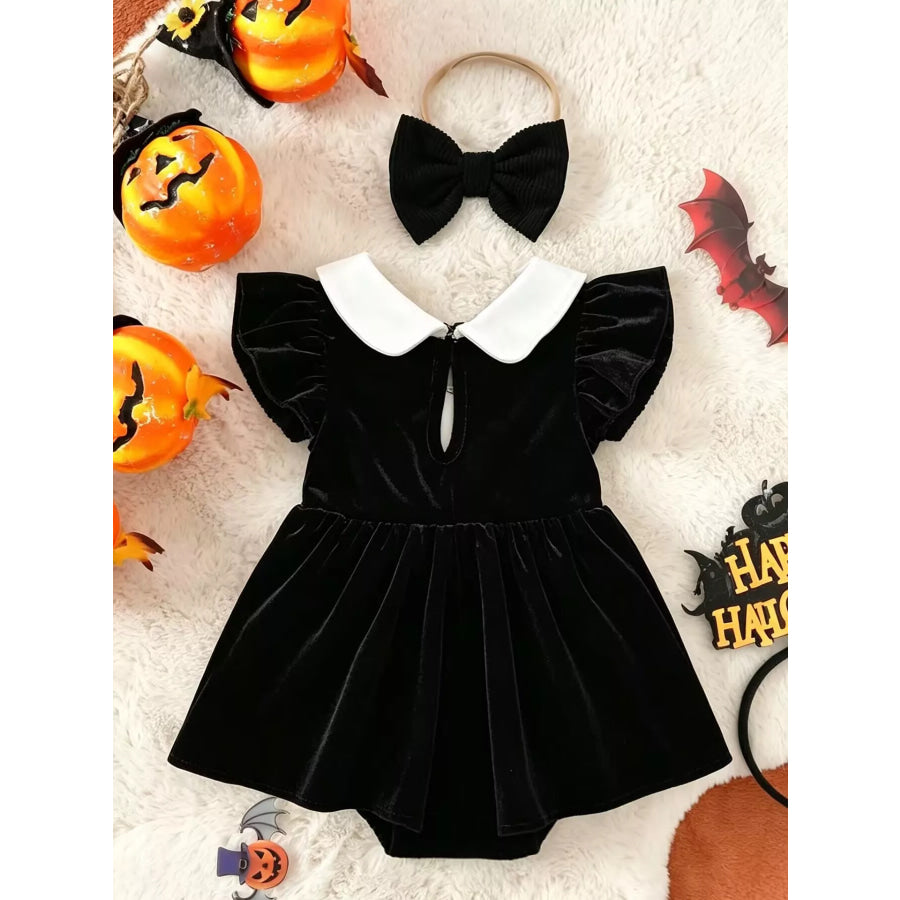 Children’s Halloween ’BOO’ Ghost Velvet Bodysuit Dress and Bow Headband Set Apparel Accessories