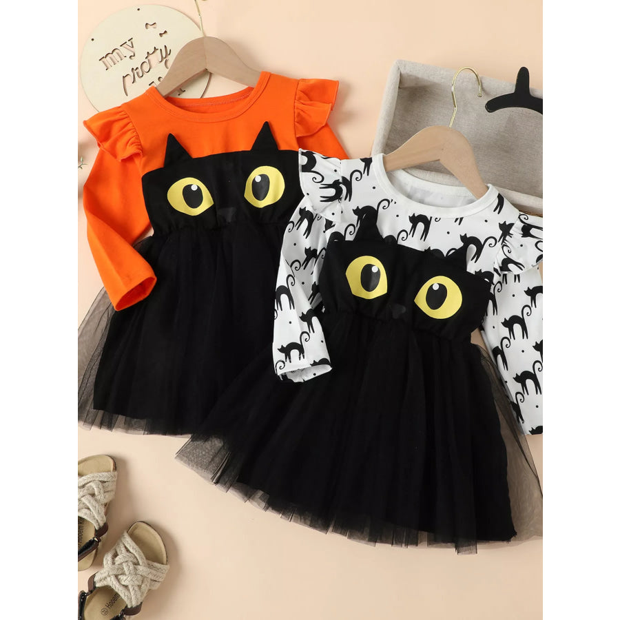 Children’s Halloween Cat Eye Ruffle Tulle Dress Apparel and Accessories
