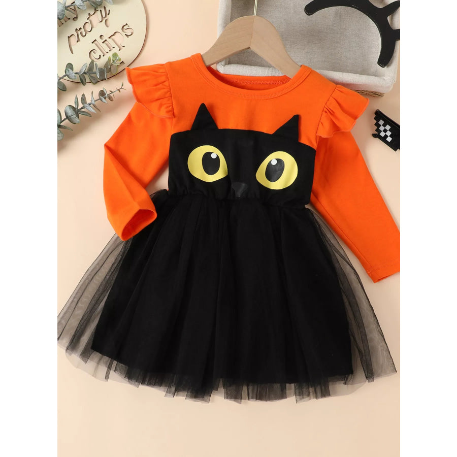 Children’s Halloween Cat Eye Ruffle Tulle Dress Apparel and Accessories